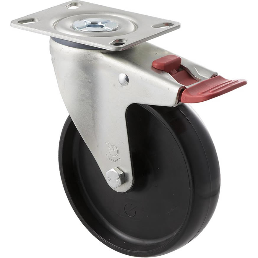 MNN125/MZPTB - 150 kg Swivel Plate Total Brake 125mm Black Nylon