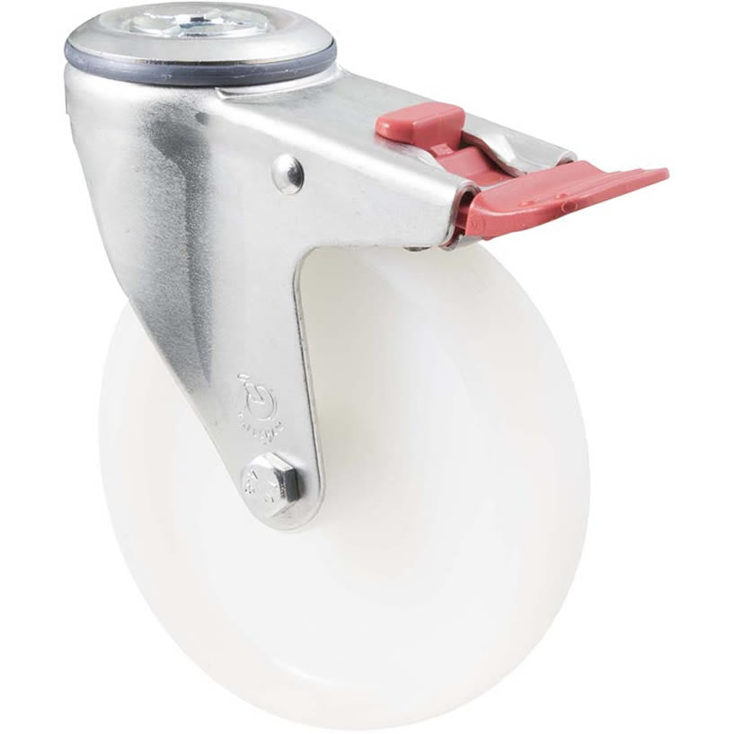 MNN125W/MZHTB - 150 Kg Bolt-Hole Total Brake 125mm White Nylon