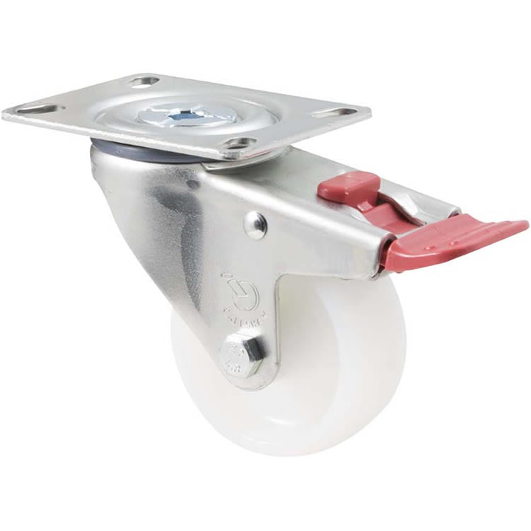 MNN75W/MZPTB - 150 Kg Swivel Plate Total Brake 75mm White Nylon
