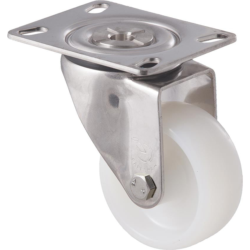 MNN75WS/MSP 150 kg Stainless Steel Swivel Plate 75mm White Nylon