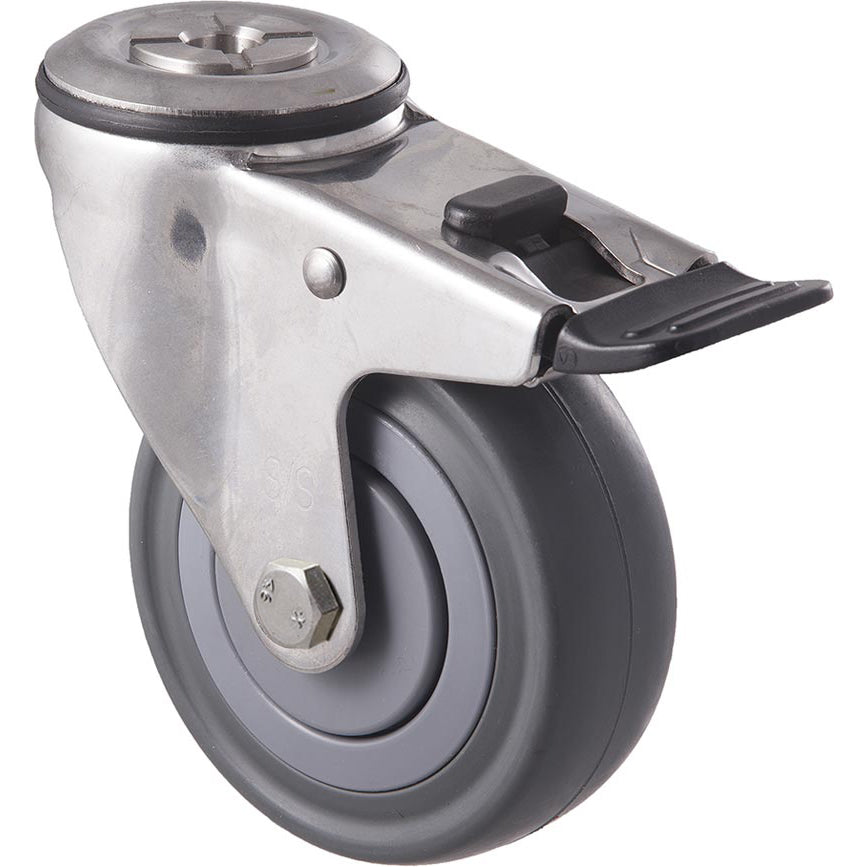 MSA100G/MSHTB 140 Kg Stainless Steel Bolt-Hole Total Brake 100mm Grey Rubber