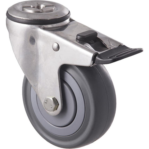 MSA100G/MSHTB <span>140 Kg Stainless Steel Bolt-Hole Total Brake 100mm Grey Rubber</span>
