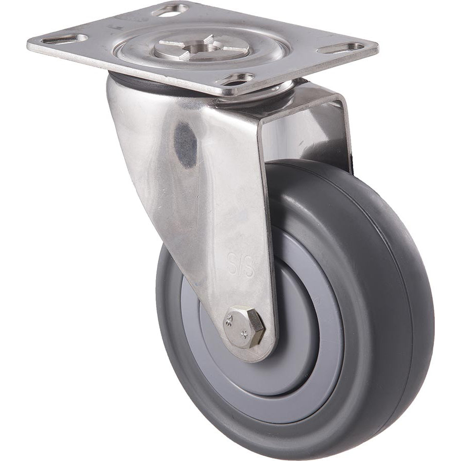 MSA100G/MSP 140 Kg Stainless Steel Swivel Plate 100mm Grey Rubber