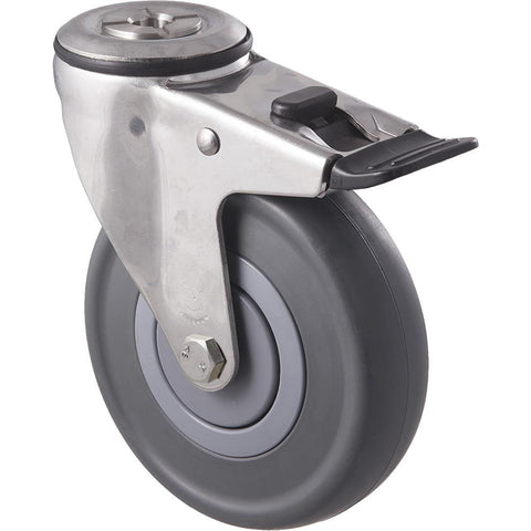 MSA125G/MSHTB <span>150 Kg Stainless Steel Bolt-Hole Total Brake 125mm Grey Rubber</span>