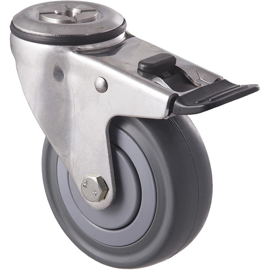 MSC100G/MSHTB 140 Kg Stainless Steel Bolt-Hole Total Brake 100mm Grey Rubber