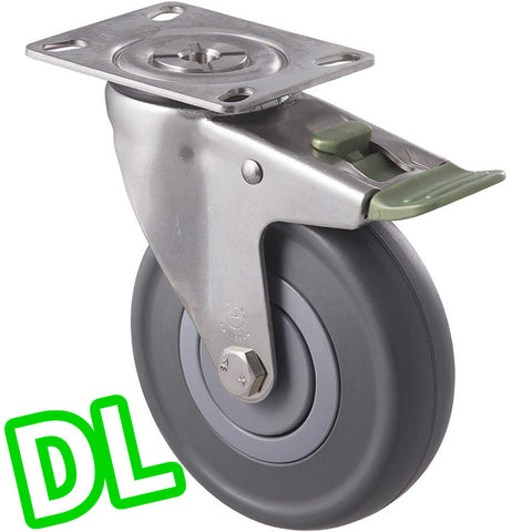 MSC125G/MSPDL <span>150 Kg Stainless Steel Swivel Plate <strong>Direction Lock Only</strong> 125mm Grey Rubber</span>