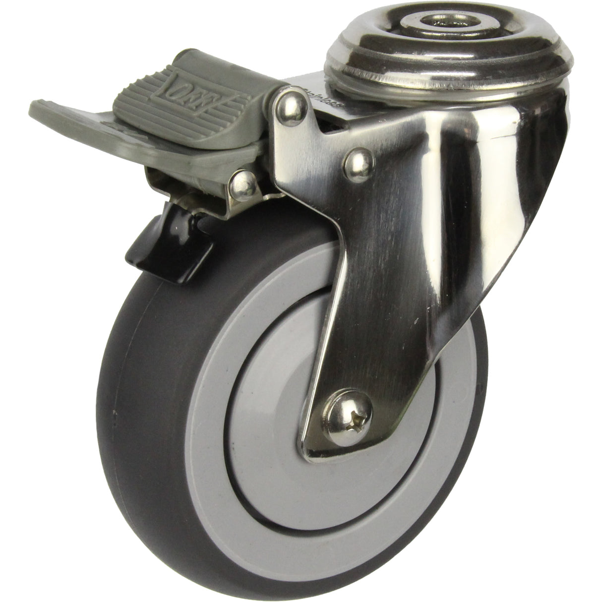 MSSGRQ100BHTB - 100 Kg Bolt-Hole Total Brake Grey Rubber 100mm Stainless Steel TPE