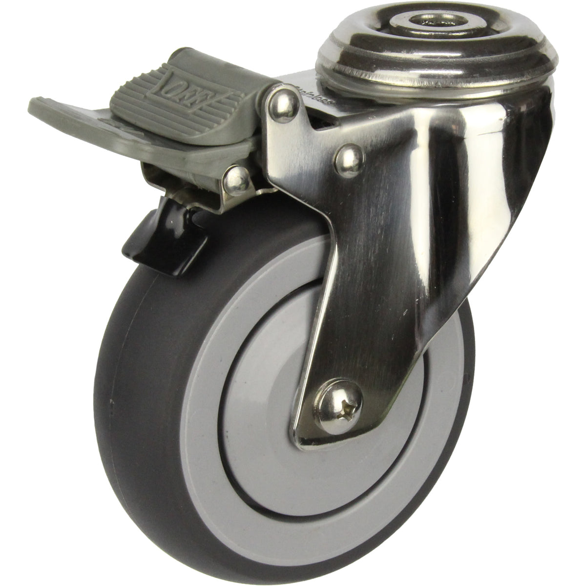 MSSGRQ100BHTB - 100 kg Bolt-Hole Total Brake Grey Rubber 100mm Stainless Steel TPE