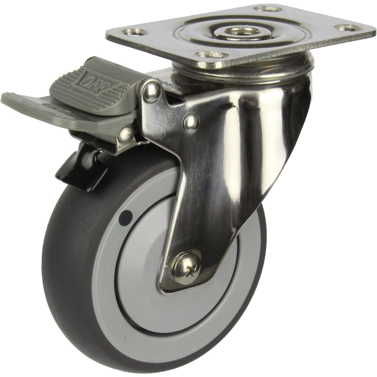 MSSGRQ100STB - 100 kg Swivel Plate Total Brake Grey Rubber 100mm Stainless Steel TPE