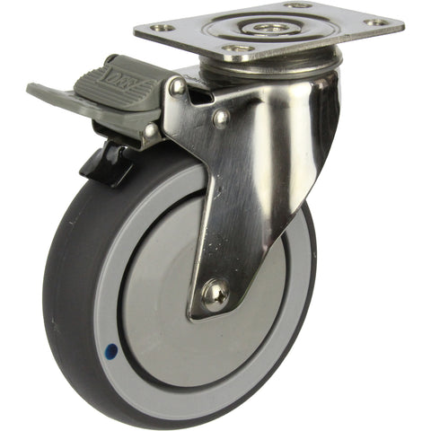 MSSGRQ125STB <span>100 Kg Swivel Plate Total Brake Grey Rubber 125mm Stainless Steel TPE</span>