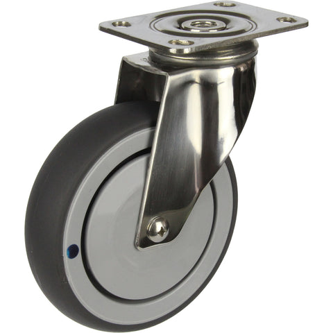 MSSGRQ125S <span>100 Kg Swivel Plate Grey Rubber 125mm Stainless Steel TPE</span>