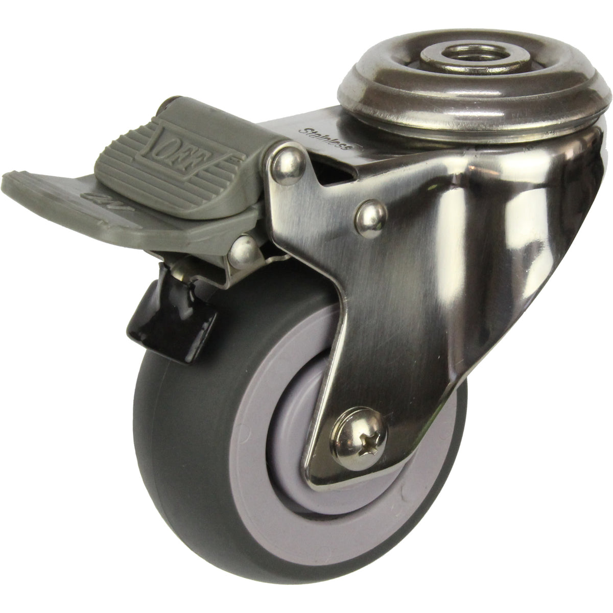 MSSGRQ75BHTB - 80 kg Bolt-Hole Total Brake Grey Rubber 75mm Stainless Steel TPE