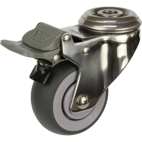 MSSGRQ75BHTB <span>80 Kg Bolt-Hole Total Brake Grey Rubber 75mm Stainless Steel TPE</span>