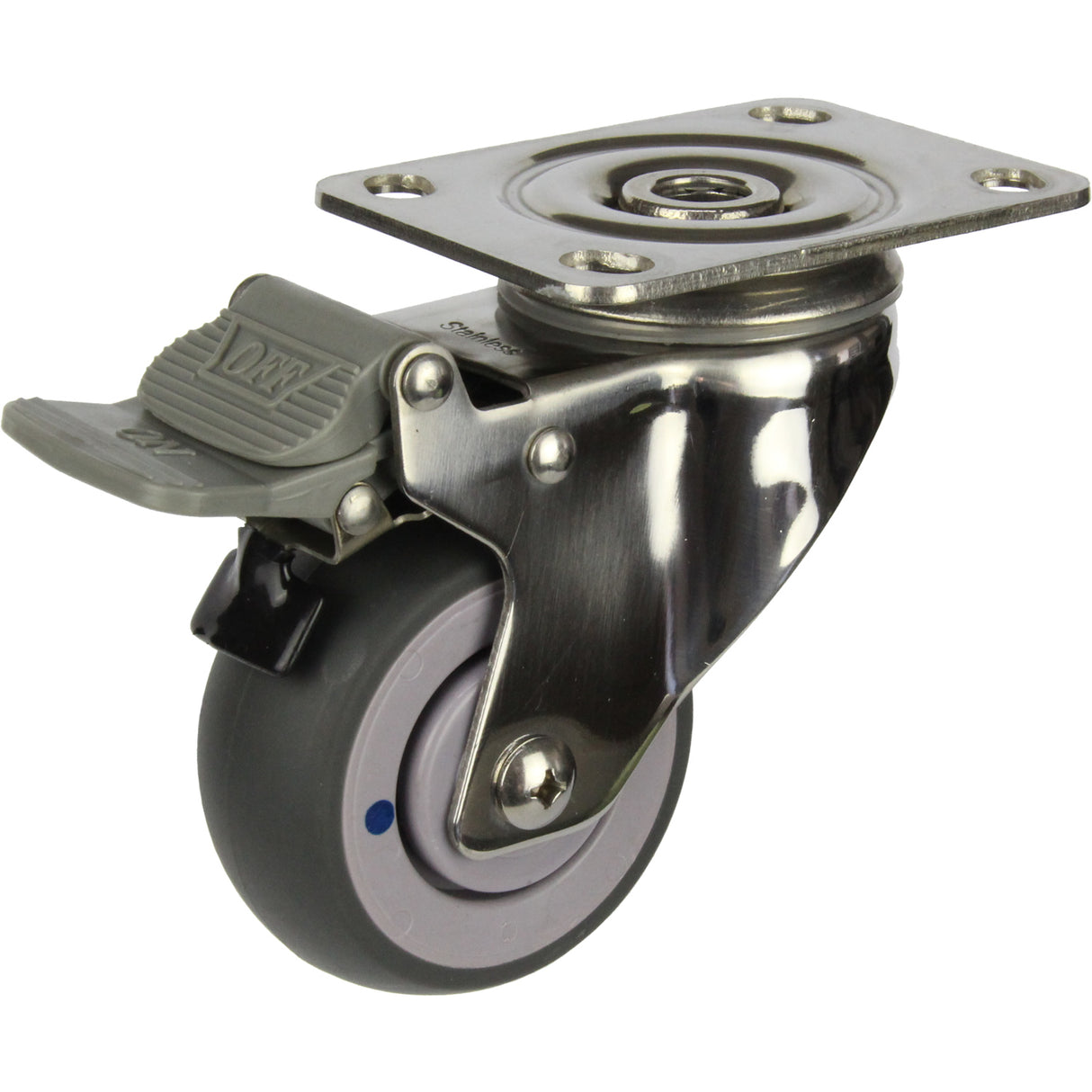 MSSGRQ75STB - 80 Kg Swivel Plate Total Brake Grey Rubber 75mm Stainless Steel TPE