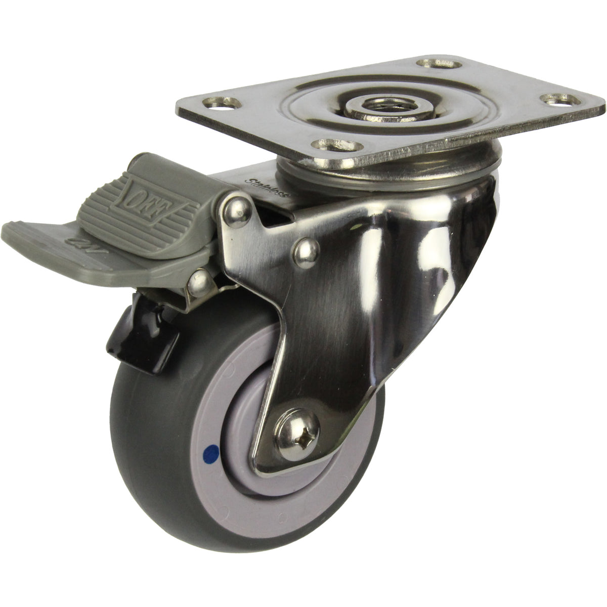 MSSGRQ75STB - 80 kg Swivel Plate Total Brake Grey Rubber 75mm Stainless Steel TPE