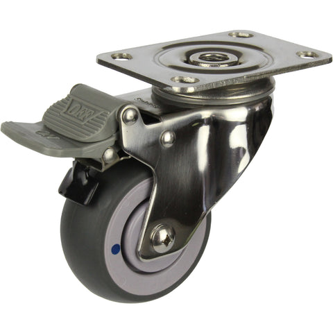 MSSGRQ75STB <span>80 Kg Swivel Plate Total Brake Grey Rubber 75mm Stainless Steel TPE</span>