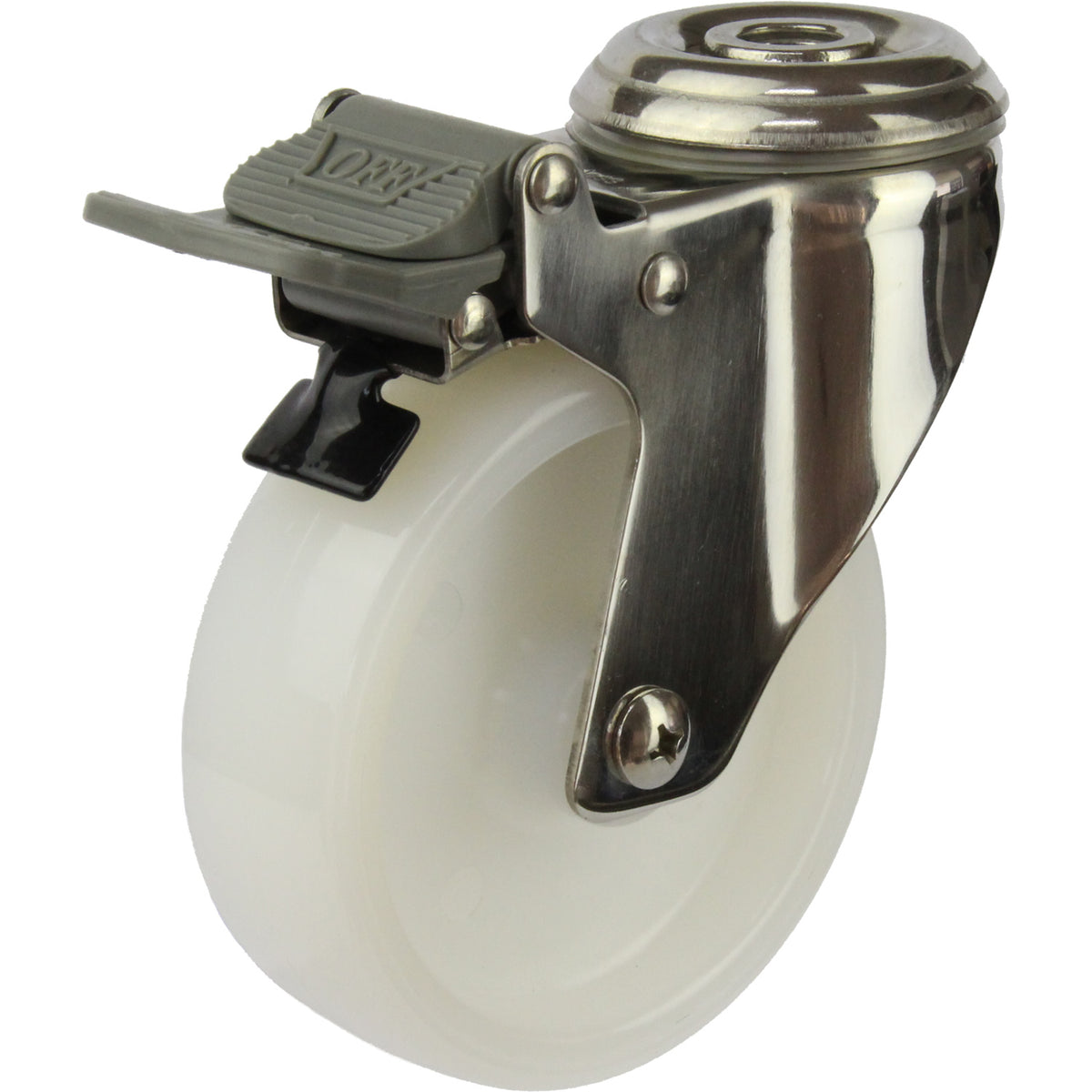 MSSWNA100BHTB - 100 kg Bolt-Hole Total Brake 100mm Stainless Steel White Nylon