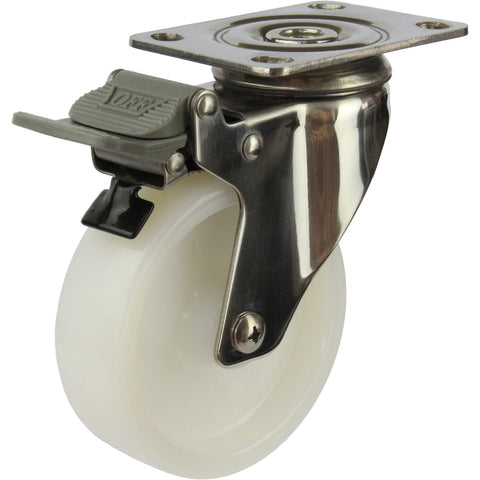 MSSWNA100STB <span>100 Kg Swivel Plate Total Brake 100mm Stainless Steel White Nylon</span>