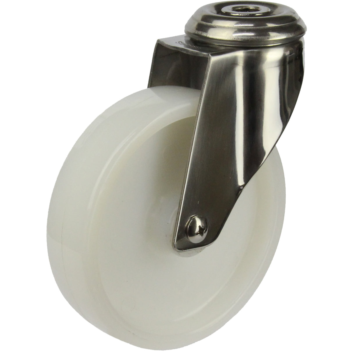 MSSWNA125BH - 100 Kg Bolt-Hole 125mm Stainless Steel White Nylon