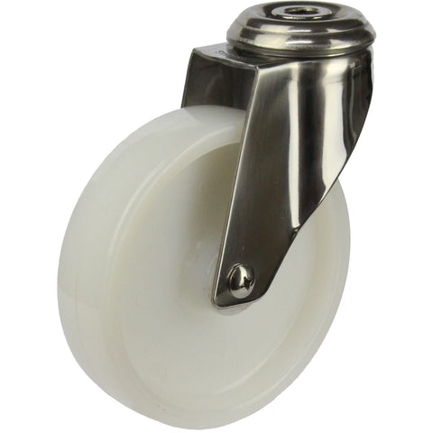 MSSWNA125BH <span>100 Kg Bolt-Hole 125mm Stainless Steel White Nylon</span>