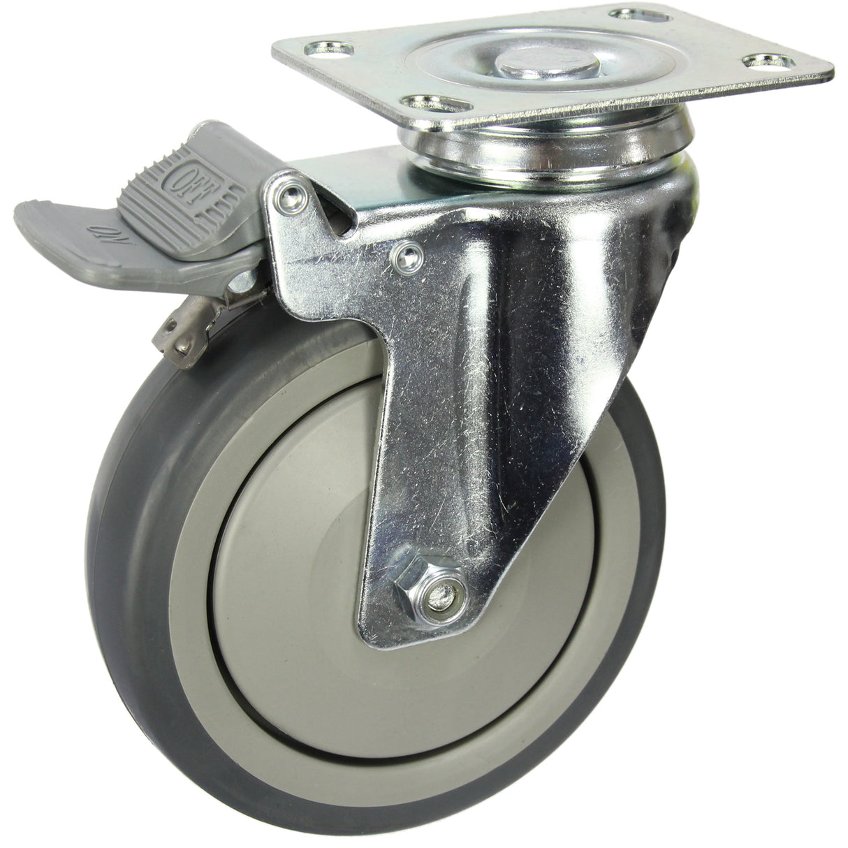 MZGRQ125STB - 120 Kg Swivel Plate Total Brake 125mm Grey Rubber