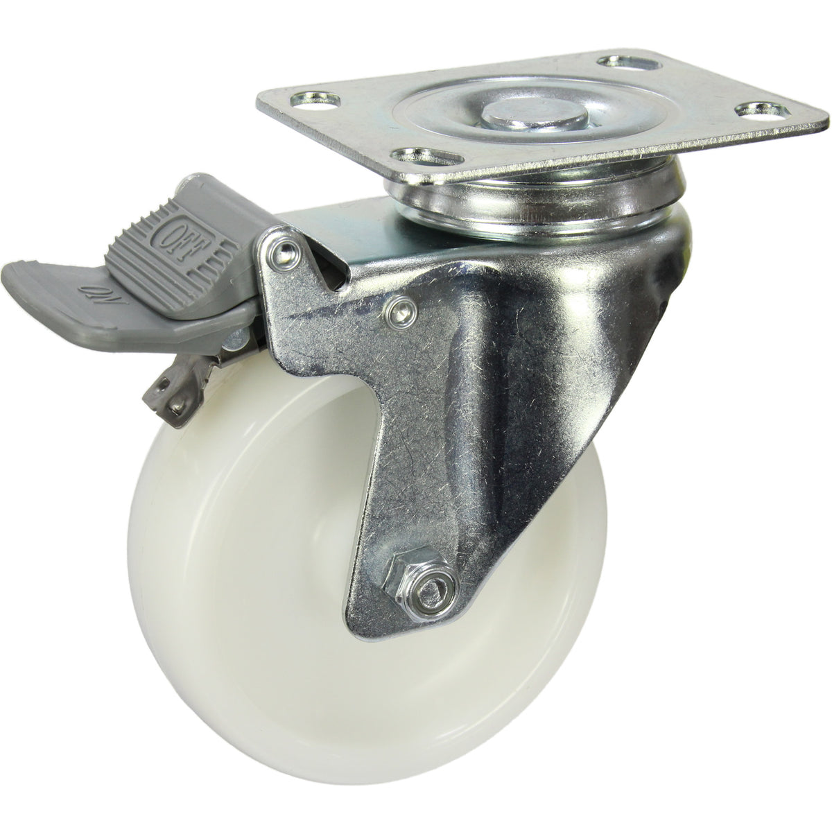 MZWNA100STB - 100 kg Swivel Plate Total Brake 100mm White Nylon
