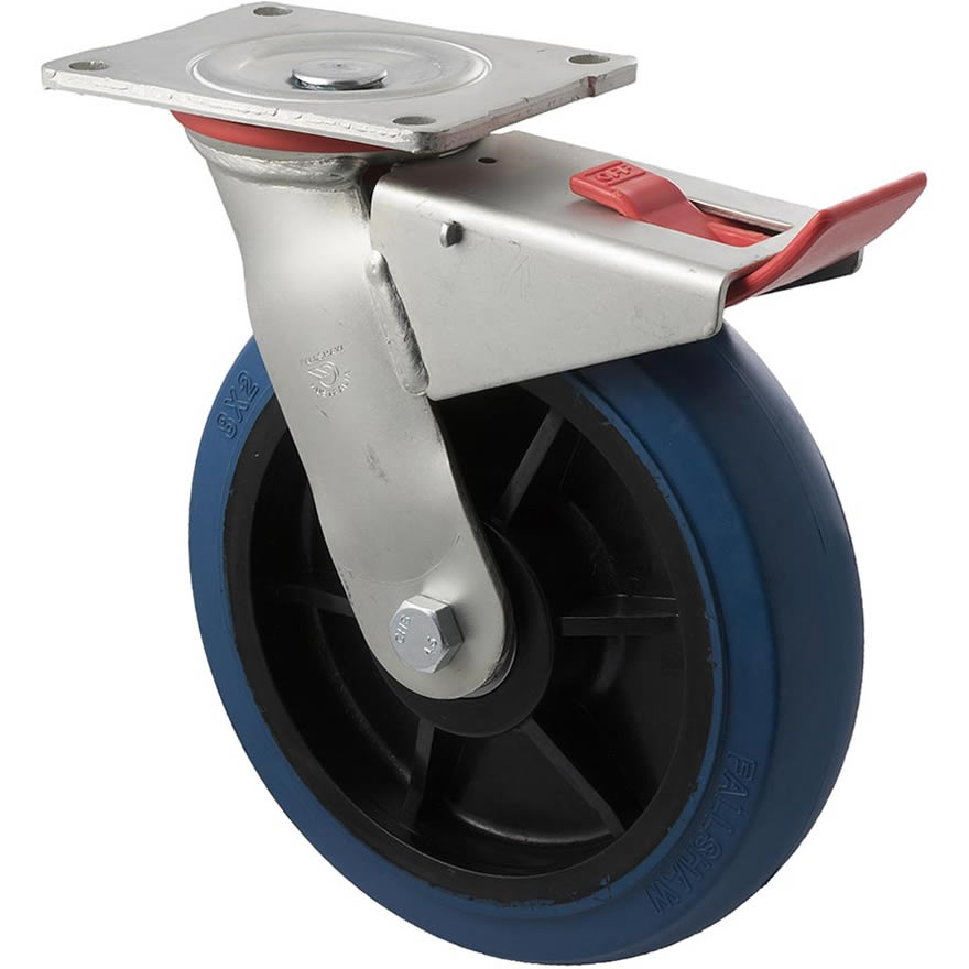 OBQ200/HZPTB - H SERIES 400 Kg Swivel Plate Total Brake 200mm Blue Rubber