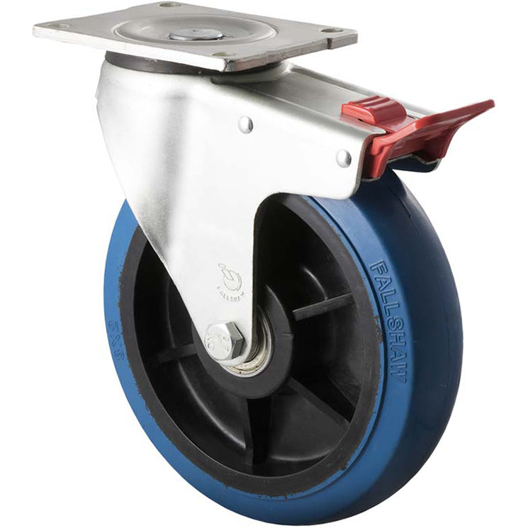 OBQ200/OZPTB - 400 Kg Swivel Plate Total Brake 200mm Blue Rubber