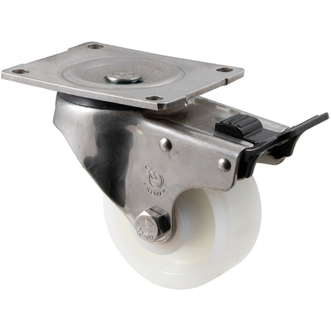 ONA100WS/OSPTB <span>350 Kg Stainless Steel Swivel Plate Total Brake 100mm White Nylon</span>