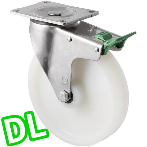 ONA200WS/OSPDL <span>500 Kg Stainless Steel Swivel Plate <strong>Direction Lock Only</strong> 200mm White Nylon</span>