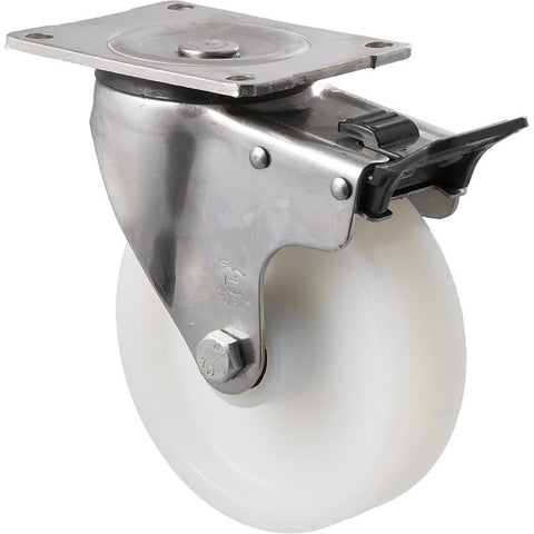 ONS150W/OSPTB <span>450 Kg Stainless Steel Swivel Plate Total Brake 150mm White Nylon</span>