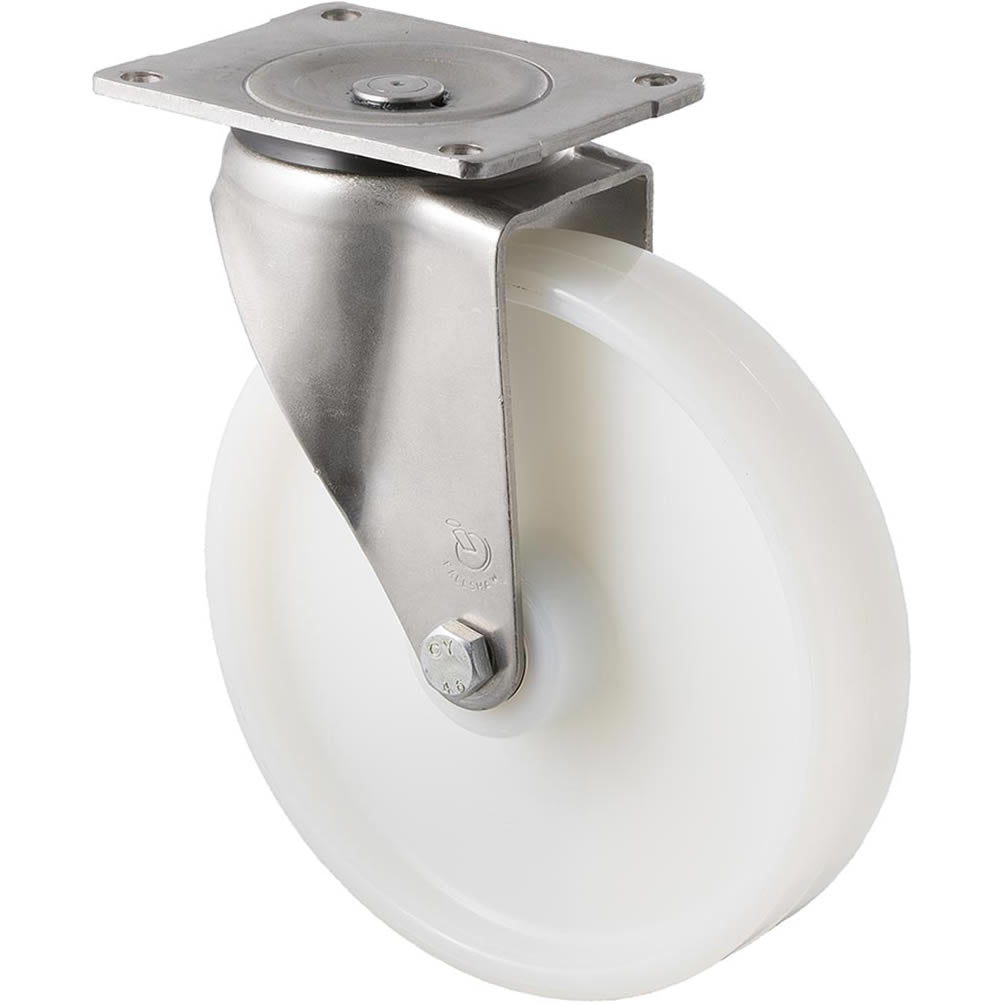 ONS200W/OSP - 500 kg Stainless Steel Swivel Plate 200mm White Nylon
