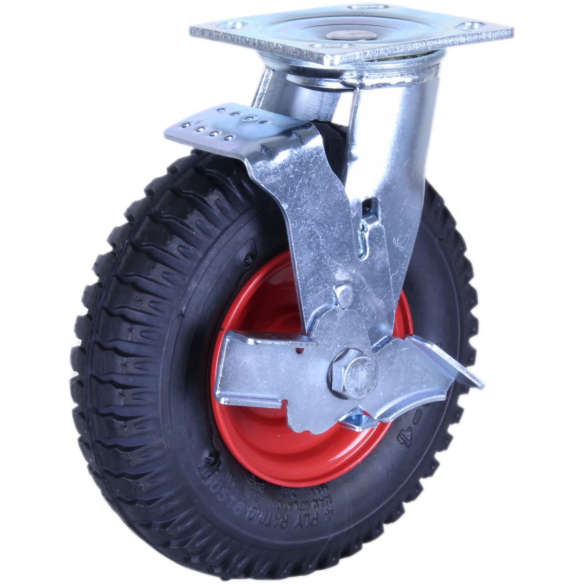 PZNW250X4-PS - 120 kg Swivel Plate Brake 220mm Black Rubber Pneumatic