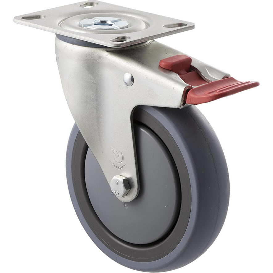 STQ125G/MZPTB - 100 kg Swivel Plate Total Brake 125mm Grey Rubber
