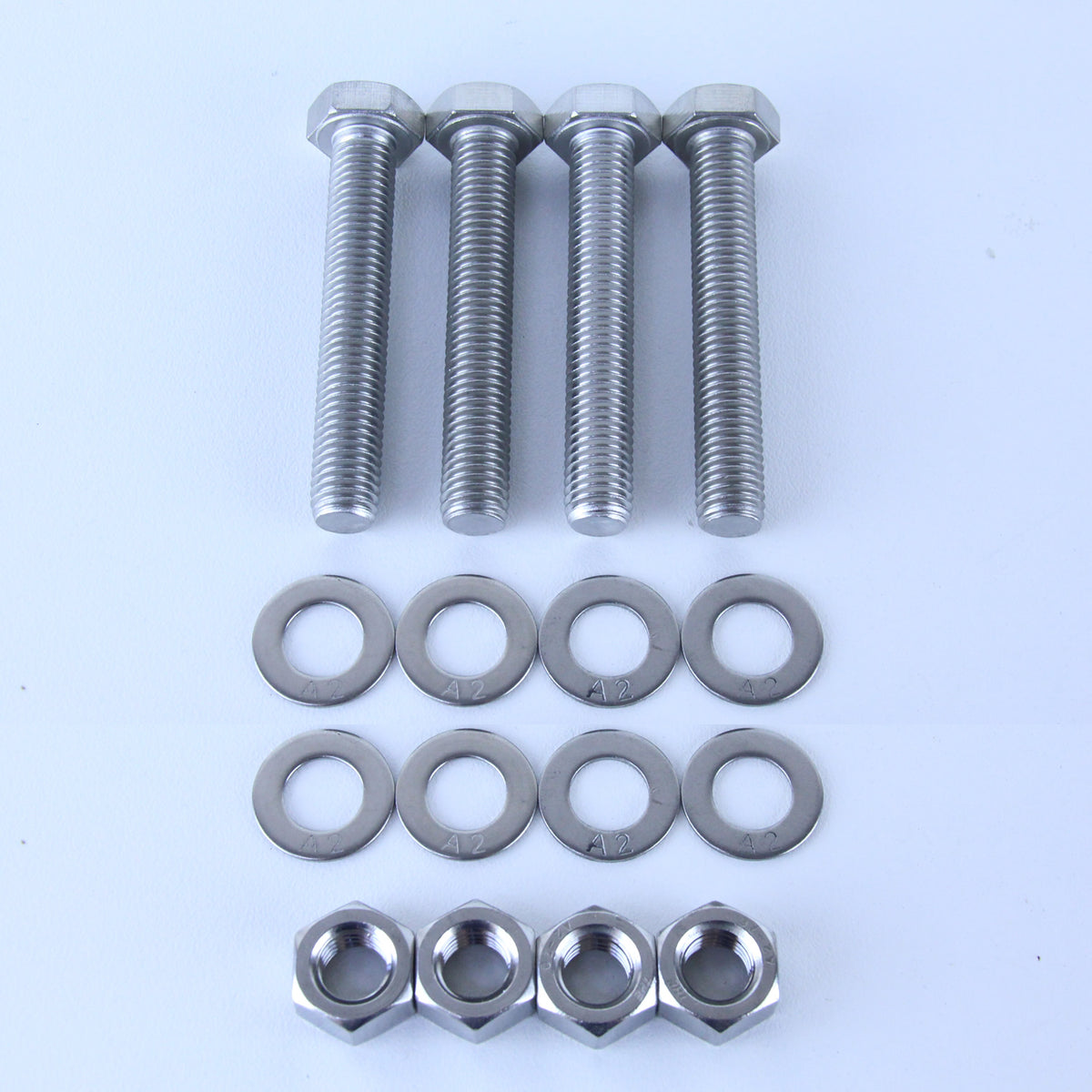 M12X75 S/S Set Screw + Flat Washer + Plain Nut Pack of 4 each to suit Plate Mount Castors