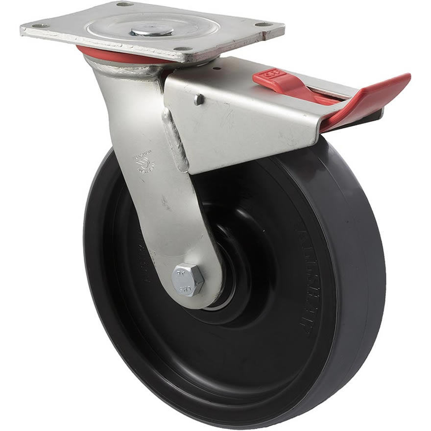 WUQ200/HZPTB - H SERIES 600 Kg Swivel Plate Total Brake 200mm Polyurethane