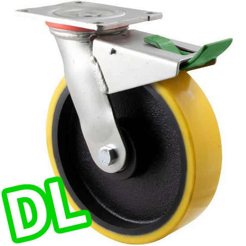 XUQ200/HZPDL H SERIES <span>600 Kg Swivel Plate <strong>Direction Lock Only</strong> 200mm Polyurethane</span>