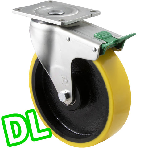 XUQ200/OZPDL <span>450 Kg Swivel Plate <strong>Direction Lock Only</strong> 200mm Polyurethane</span>