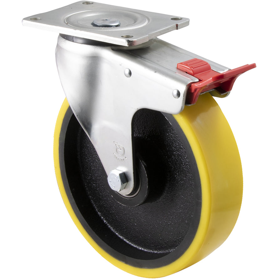 XUQ200/OZPTB - 450 Kg Swivel Plate Total Brake 200mm Polyurethane
