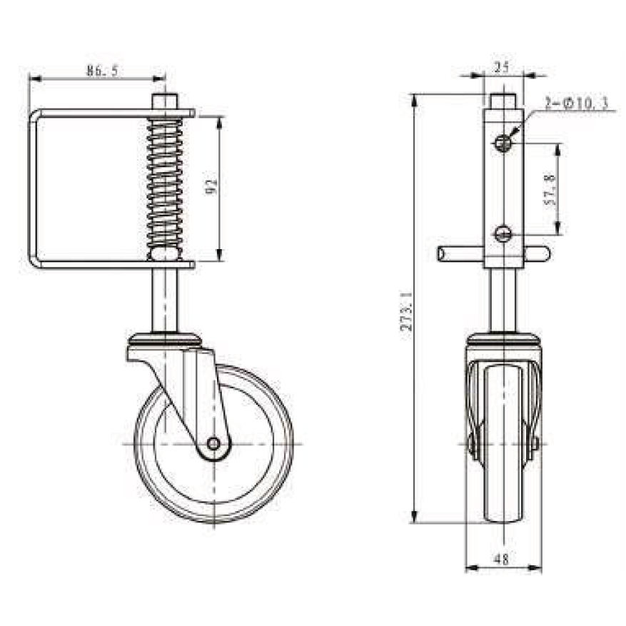 GATE CASTOR SPRING LOADED - 50 Kg 100mm Medium Duty Spring Loaded Gate Castor