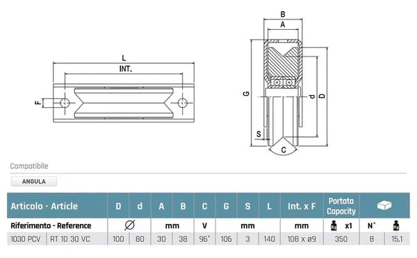 1030PCV <span>350 Kg 100mm V Groove</span>