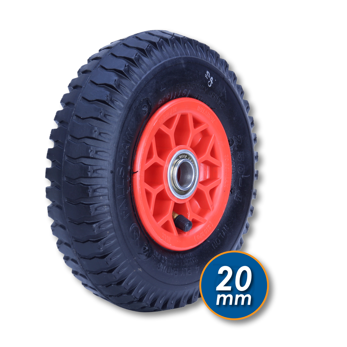 250X4LUG-PWB pneumatic wheel with 20 mm ball bearing