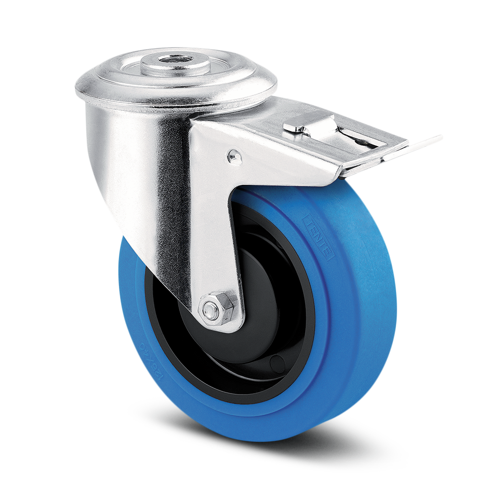 3377PJP125P3013 - 150kg Swivel Bolt Hole Total Brake 125mm Blue Rubber