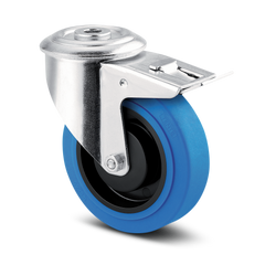 3377PJP125P3013 - 150kg Swivel Bolt Hole Total Brake 125mm Blue Rubber