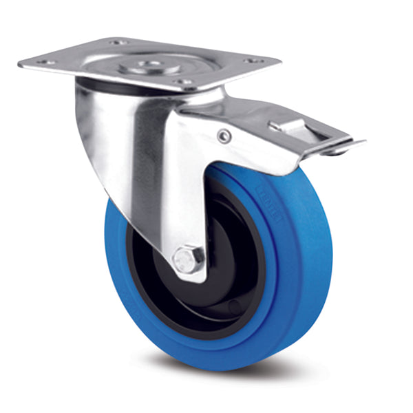 3377PJP125P62 <span>150kg Swivel Plate Total Brake 125mm Blue Rubber</span>