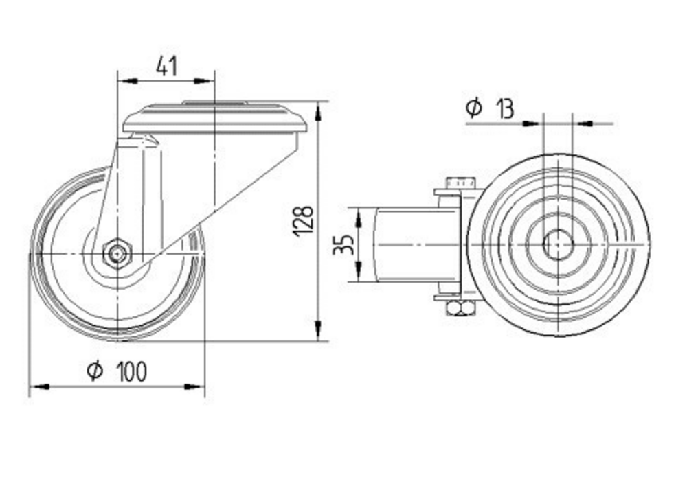8470UOD100P30 - 150kg Swivel Bolt Hole 100mm Stainless Steel White Nylon