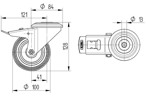 8477UOD100P30 <span>150kg Swivel Total Brake Bolt Hole 100mm Stainless Steel White Nylon</span>