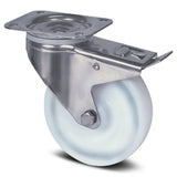 8477UOD125P62 - 250kg Swivel Plate Total Brake 125mm Stainless Steel White Nylon