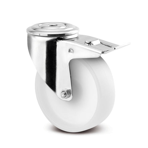 8477UOD125P30 <span>200kg Swivel Total Brake Bolt Hole 125mm Stainless Steel White Nylon</span>