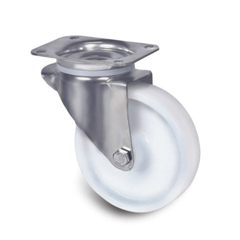 8470UOD100P62 <span>200kg Swivel Plate 100mm Stainless Steel White Nylon</span>